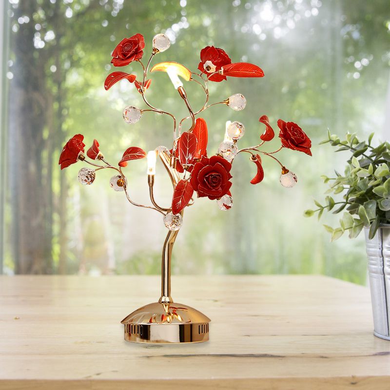 Bloemboom met 3 bol Nachtlamp Koreaanse tuin Wit/rood/groene keramische tafellicht met gouden stengel