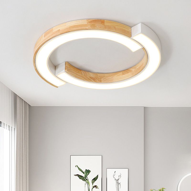 Luminaria de techo empalmada LED geométrica empotrada con arte de madera para sala de estar