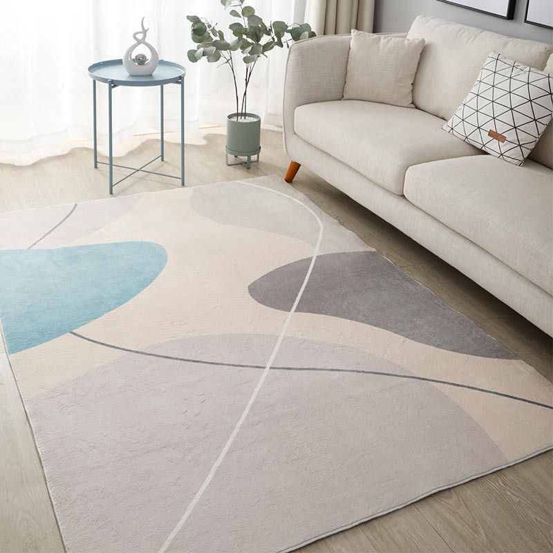 Light Pink Color Block Rug Polyester Modern Rug Washable Rug for Drawing Room