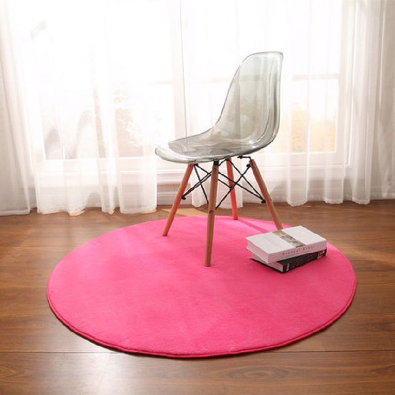 Circular Shape Villus Solid Color Rug Stain Resistant Loom Rug for Bedroom