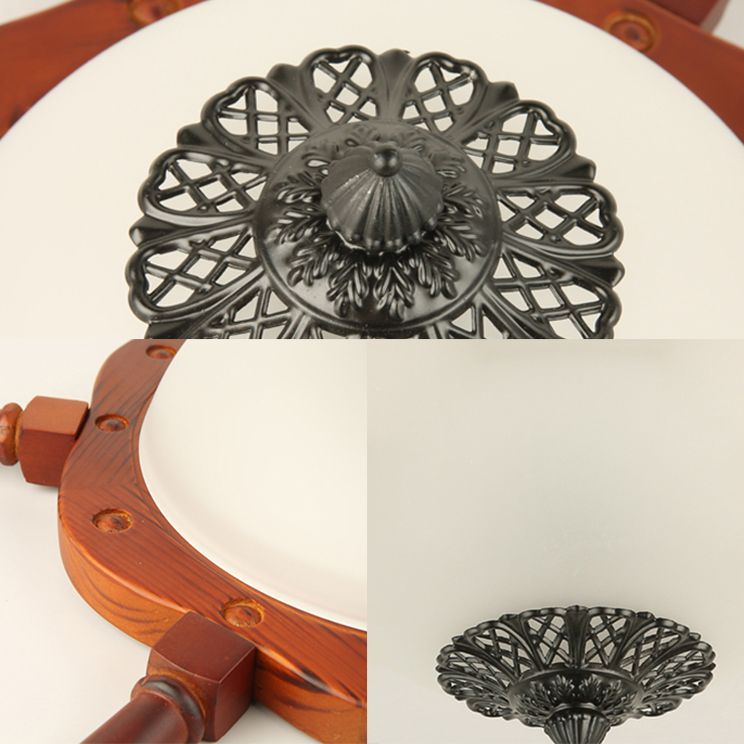 Opal Glass Bowl Flush Mount Ceiling Fixture Modernist LED Brown Ceiling Light with Rudder Design for Bedroom