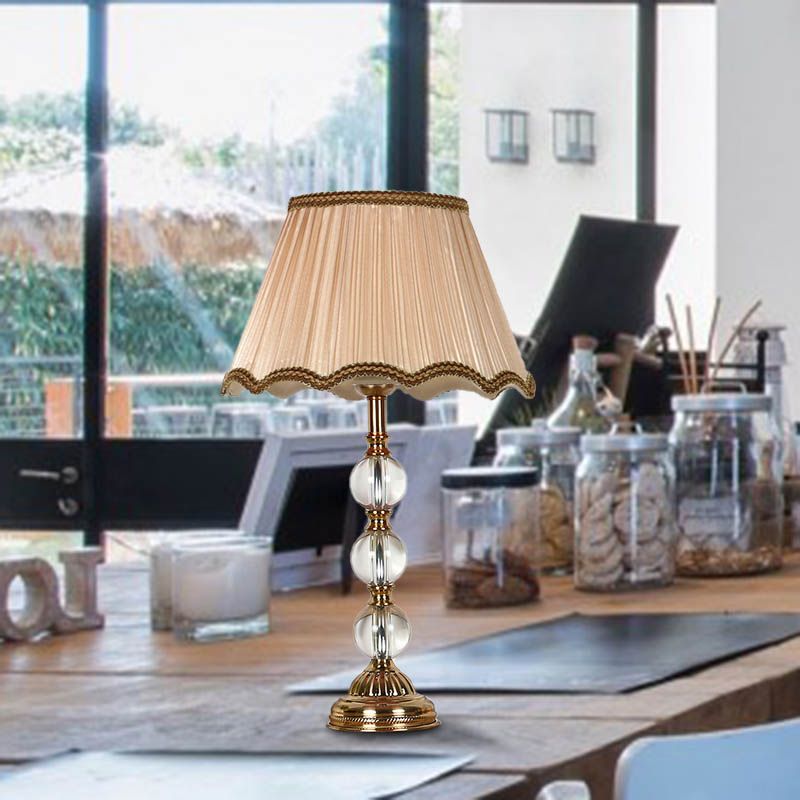 Scalloped Living Room Table Light Rural Single Light in Pink/Red/Coffee Night Lamp with Crystal Accent
