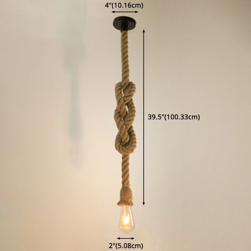 Natural Hemp Rope Hanging Light Retro Industrial Bare Bulb Single Light Ceiling Pendant for Bar Coffee Shop