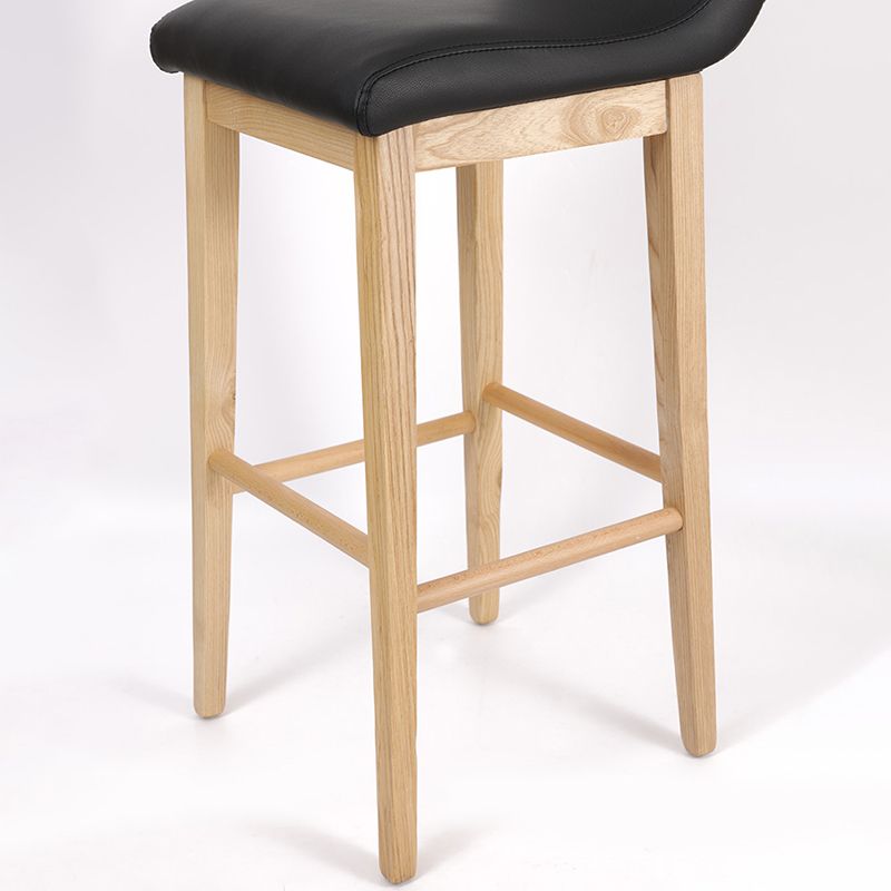 Low Back Leather Counter Stool Modern Ash Solid Wood Base Bar Stool