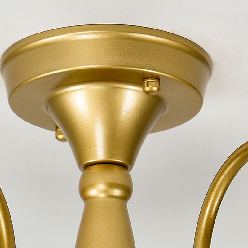 Traditional Flower Ceiling Lamp Frosted Glass Semi Flush Mount Light for Dining Room