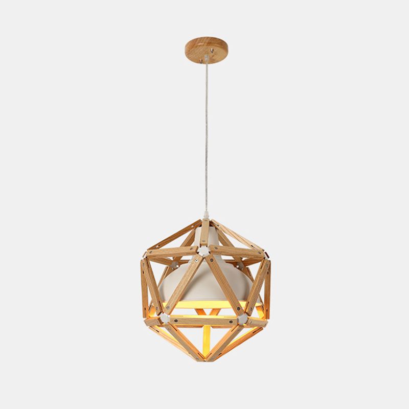 Shaded Wooden Suspension Pendant Light Modern Style Wood Pendant Lighting Fixture