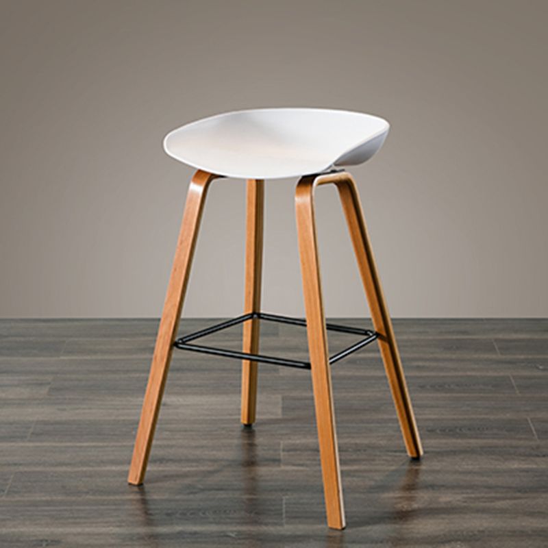 Contemporary Living Room Wood Legs Low Back Bar Stool with Footrest