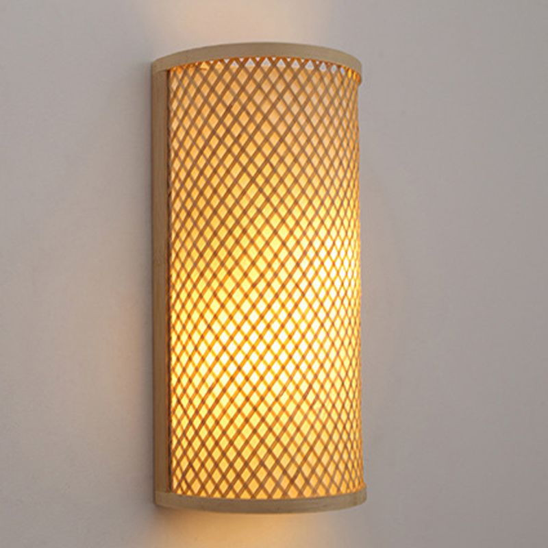1 Light Geometric Flush Mount Wall Sconce Contemporary Rattan Wall Light Sconces