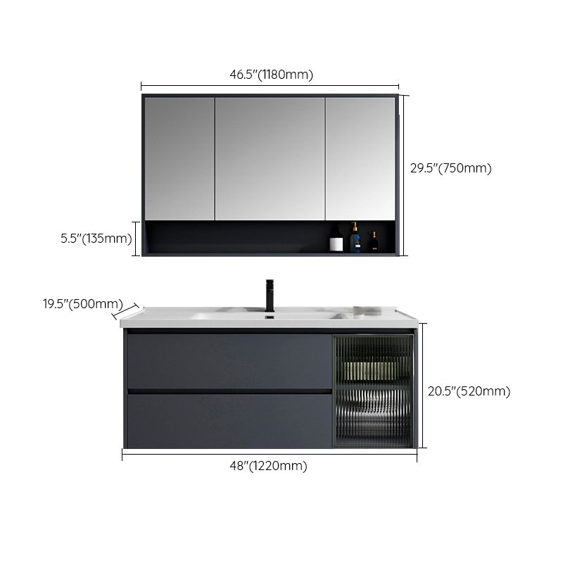 2 Drawers Vanity Mirror Single Sink Wall Mount Rectangle Bathroom Vanity with Door