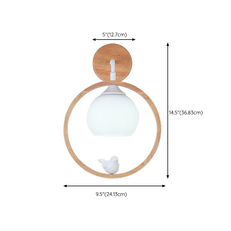 Modernism Wood Lighting Globe White Glass Shaded Wall Light for Foyer