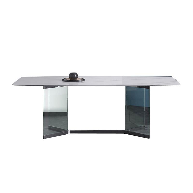 Modern Stone Double Pedestal Dining Table Rectangle White Top Table for Home