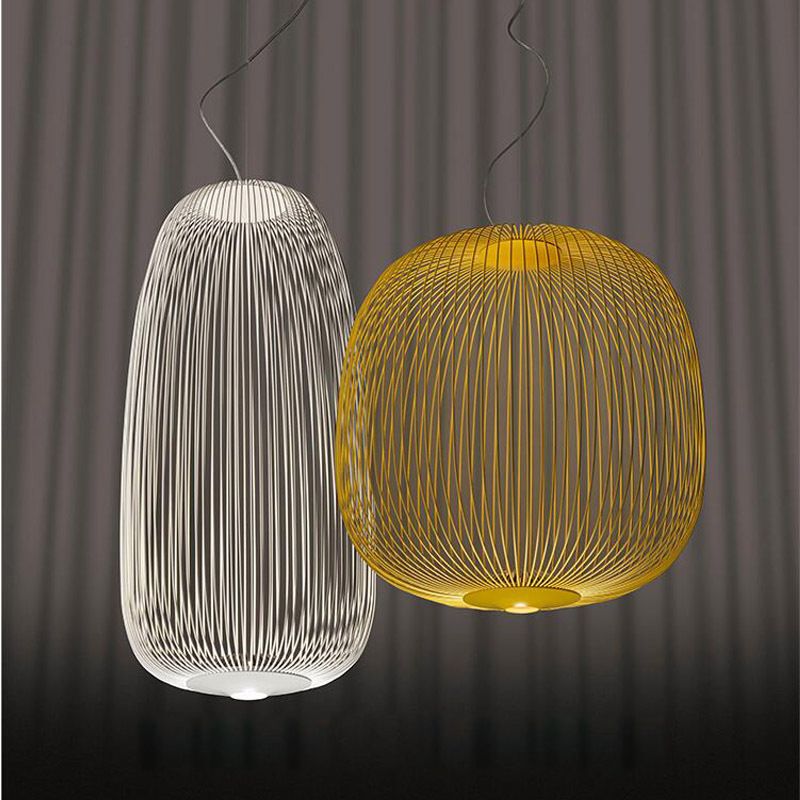 Oval Forged Iron Cage Pendant Lighting Modern Minimalist LED Hanging Lamp for Living Room