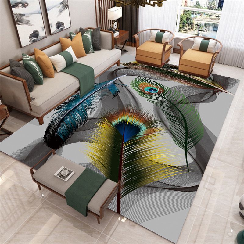 Blue Animals Print Area Rug Modern Polyester Area Carpet Anti-Slip Easy Care Rug for Home Decor