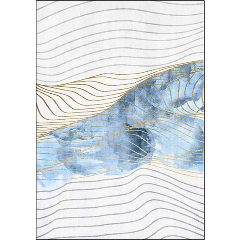 Blue Decoration Rug Modernism Swirl Striped Pattern Rug Polypropylene Machine Washable Non-Slip Backing Carpet