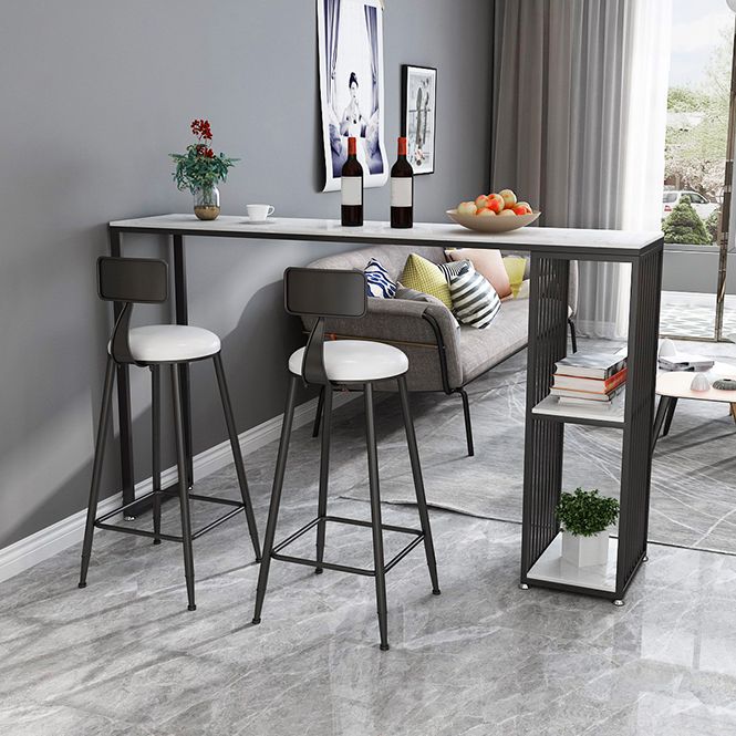 Glam Storage Bar Pub Table Set 1/2/3 Pieces Rectangle White Stone Top Bar Set