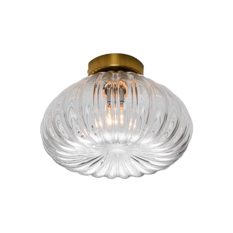 Plafonnier LED à tête unique en verre nervuré transparent/ambre à montage sphéroïde moderniste, 5,5"/11" de largeur