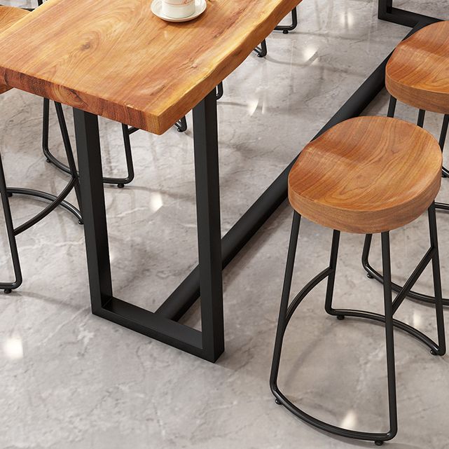 Modern Armless Backless Counter StooI Iron Cashier Bar Stool with Wooden Seat and Pedal