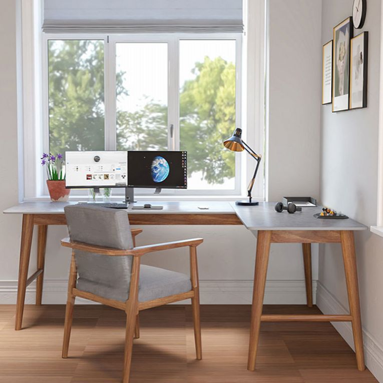 30"H Contemporary Office Desk L-Shape Ash Gray Writing Desk for Bedroom