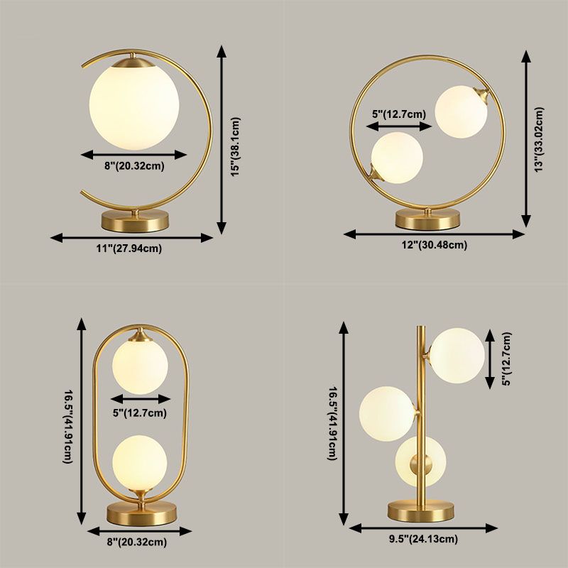 Postmodern Full Brass Glass Ball Desk Lamp for Bedroom Living Room Table Lamps