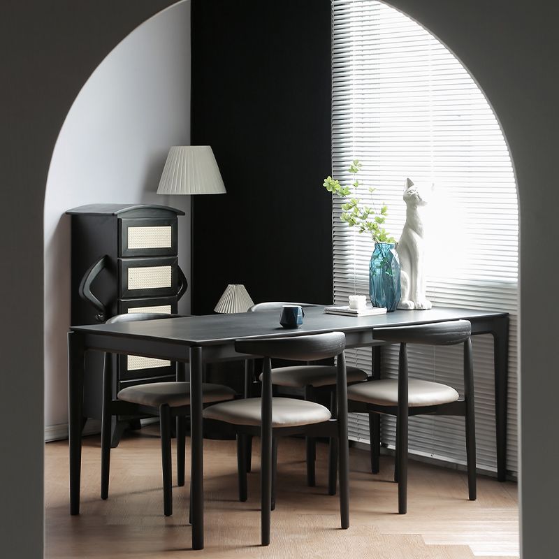 Modern Black Dining Set 1/2/5 Pieces Rectangle Indoor Wood Legs Dinette Set