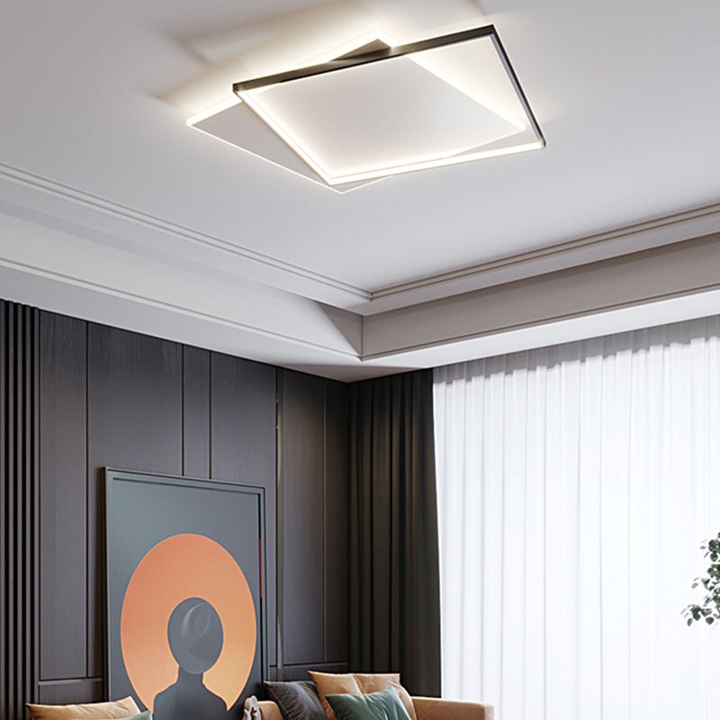 Simplicity LED Ceiling Lamp Double Squares Geometric Shape Flush Mount Lighting Fixture with Acrylic Shade
