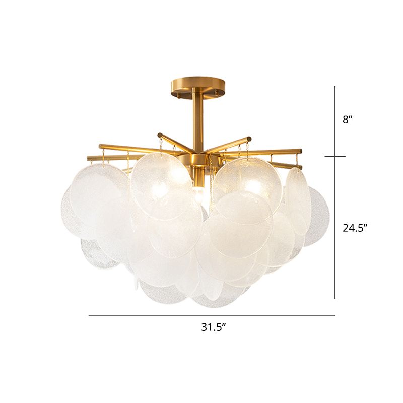 Seedy Glass Disc Ceiling Chandelier Modern Style Gold Finish Pendant Light for Dining Room