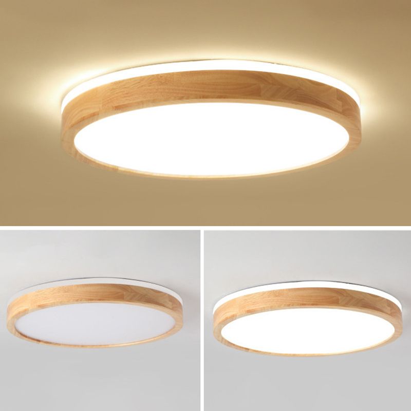 2.2 Inch Ultra-thin Round Wooden Ceiling Light Acrylic Shade Contemporary Minimalism Lighting Fixture for Bedroom