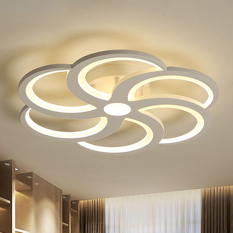 19.5"/23.5" W White Bloom Flush Mount Light Nordic Style Metal and Acrylic Led Living Room Flush Lamp in Warm