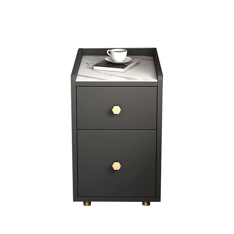 Glam Stone Top Bed Nightstand 2-Drawer Imitation Wood Legs Included Night Table