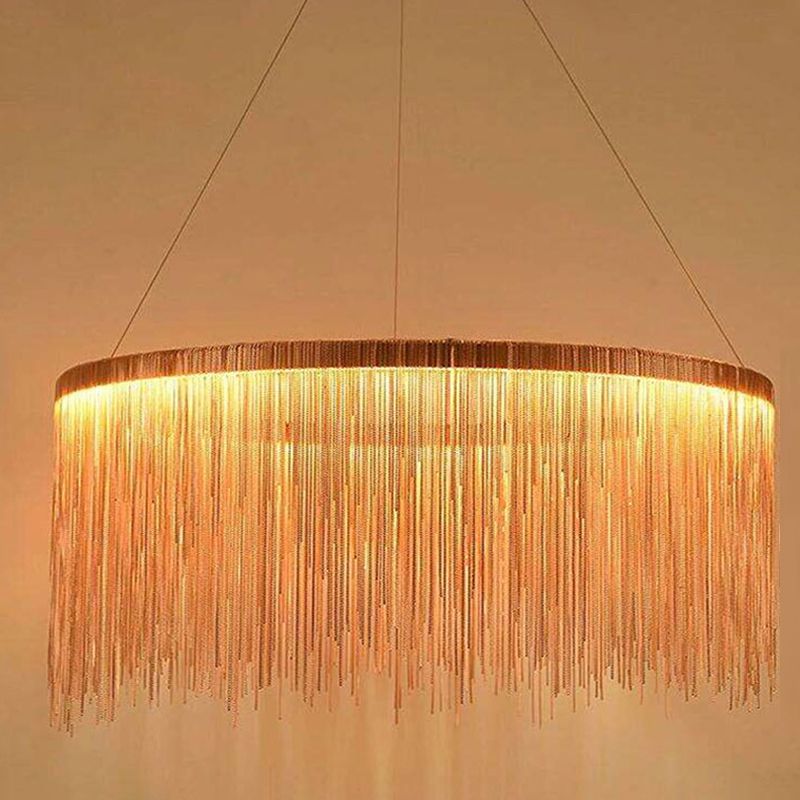 Round Metal Suspended Lighting Fixture Modern Style LED Chandelier Pendant Light