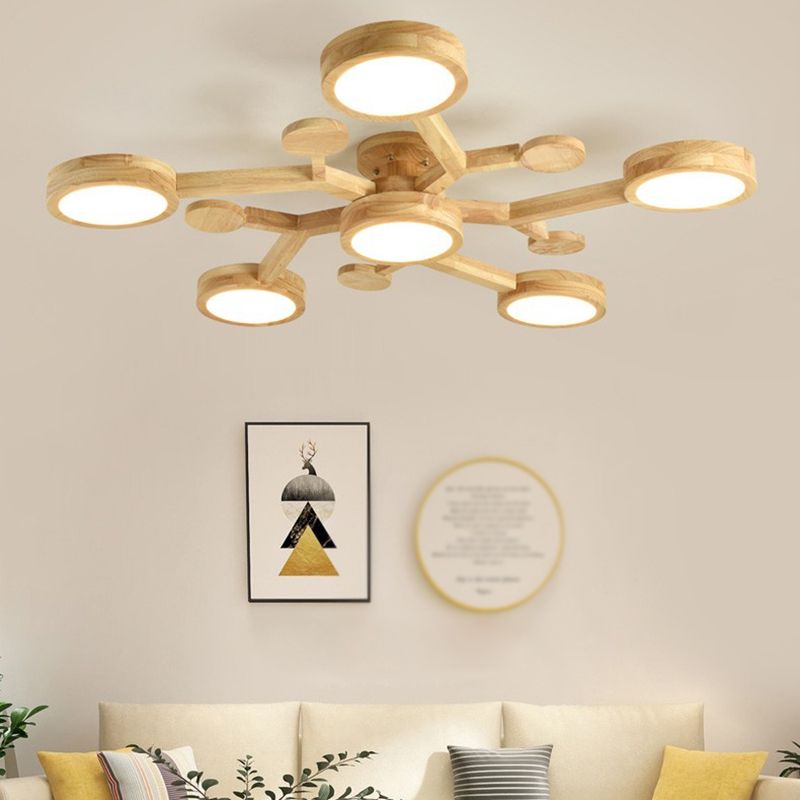 Plafonnier encastré de forme ronde en bois, éclairage encastré moderne multi-lumières en marron