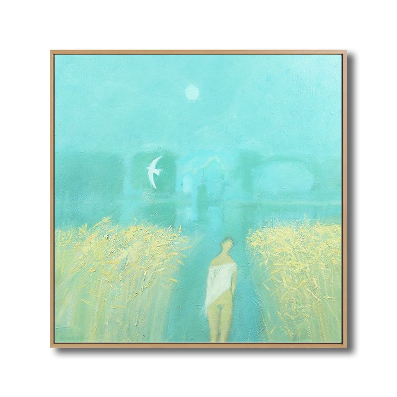 Textured Farm Field Painting Canvas Print Rustic Wall Art Decor for House Interior