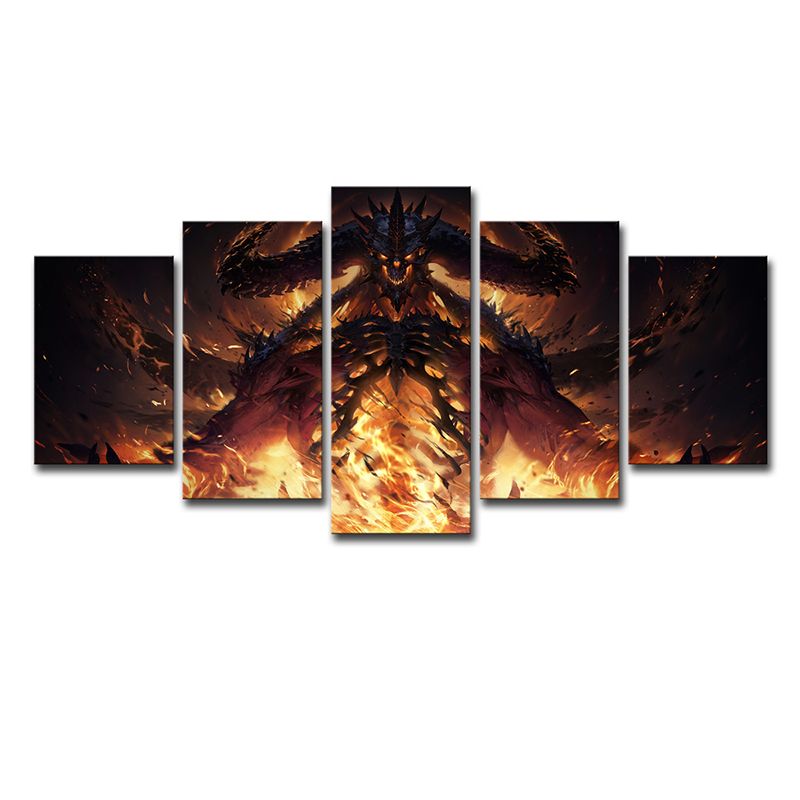 Immortal Demon Canvas Wall Art Bedroom Game Scene Print Wall Decor in Yellow, Multi-Piece