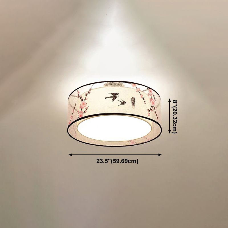 Lampe de plafond d'ombre de tissu de lumière affleurante de Style asiatique pour la salle à manger de salon