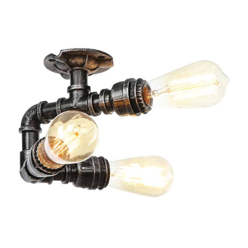 Water Pipe Metal Semi Flush Mount Vintage 3/4 Lights Indoor Ceiling Light Fixture in Antique Brass/Aged Silver/Antique Bronze