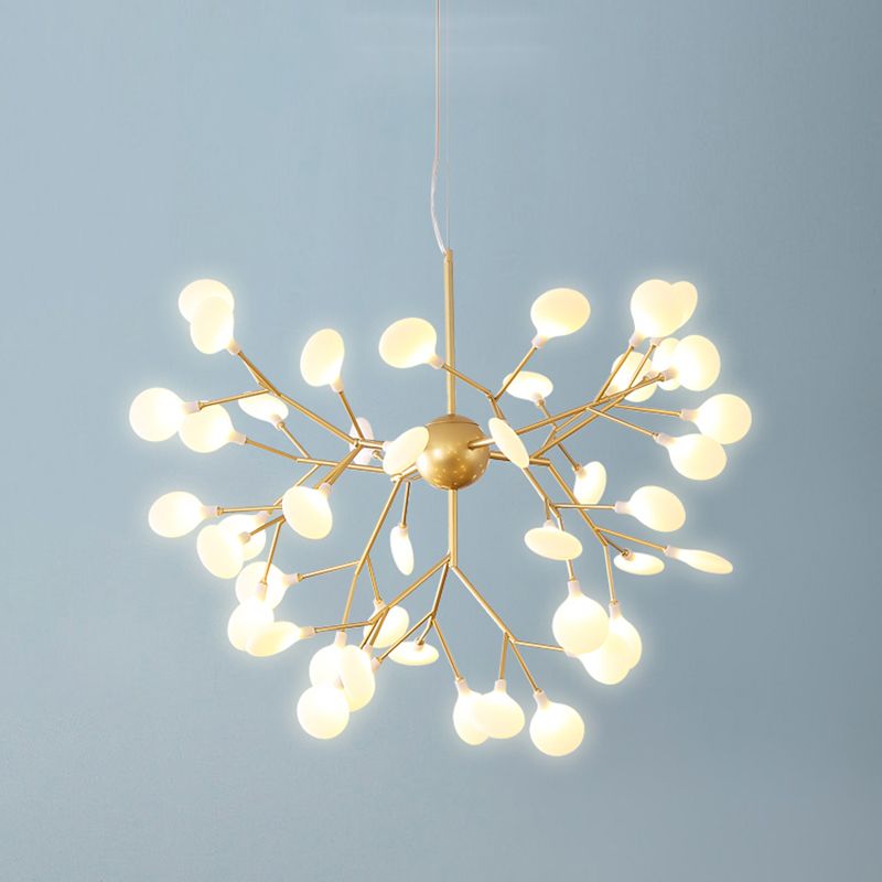 Acrylic Gold Pendant Light in Modern Luxury Style Wrought Iron Firefly Hanging Lamp for Living Room