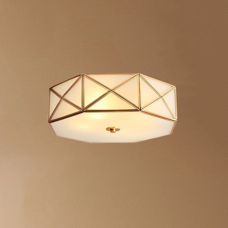 Geometric Shaped Bedroom Flush Light Simplicity Cream Glass Gold Flush Ceiling Light Fixture