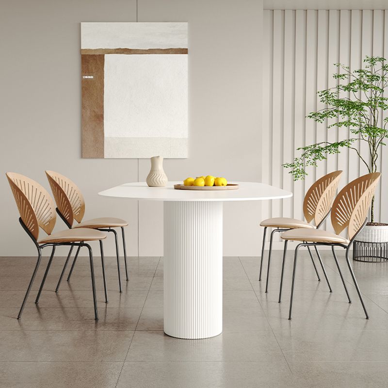 White Oval Dining Table Stone Top Dining Table with Double Pedestal
