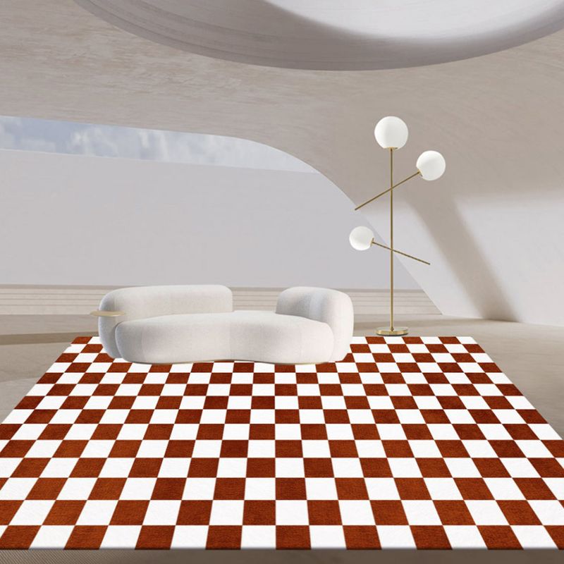 Green Simple Carpet Polyester Grid Carpet Washable Carpet for Living Room