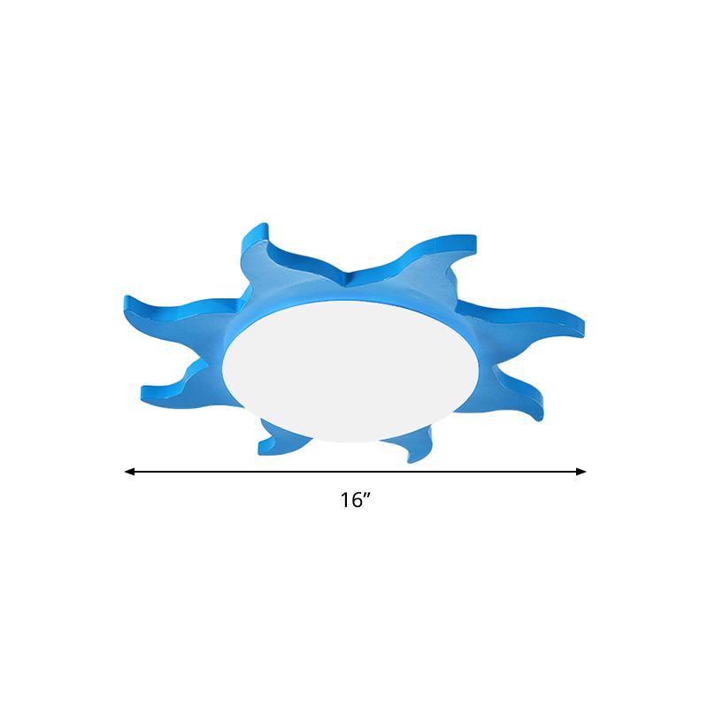 Luz de techo empotrada en forma de sol, luz de techo acrílica de madera de dibujos animados para jardín de infantes