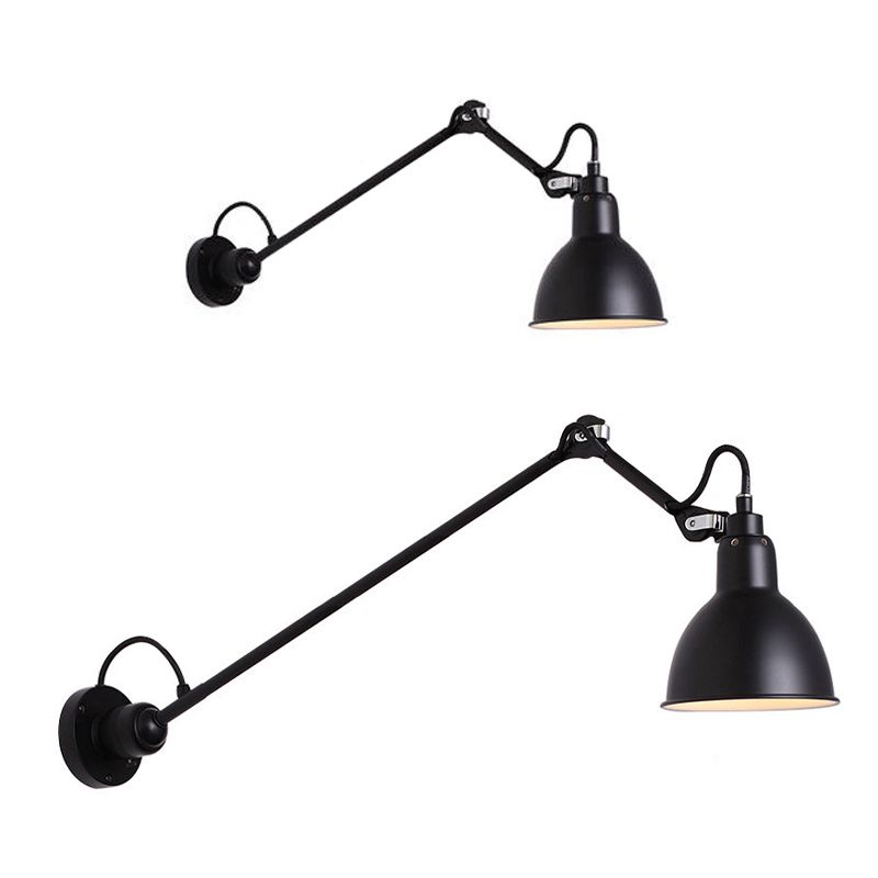 Bowl Shade Swing Arm Wall Lighting Modern Style Metal 1 Light Sconce Lamp in Black
