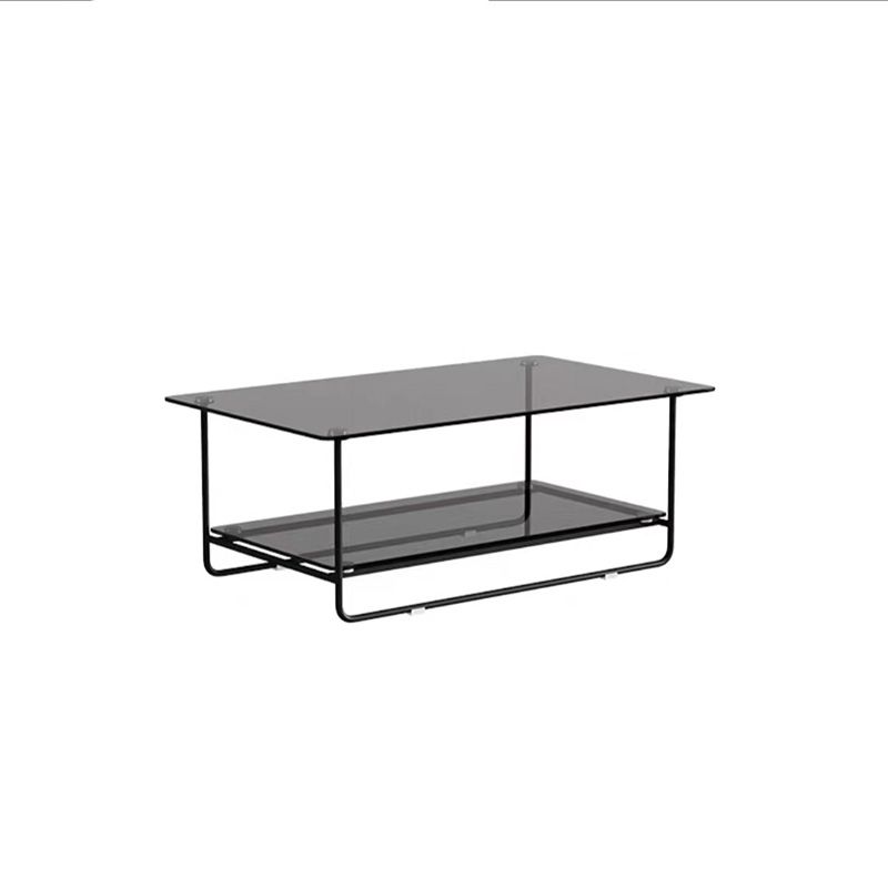 17.7"H Rectangle Glass Coffee Table Metal Sled Base Cocktail Table with Shelf