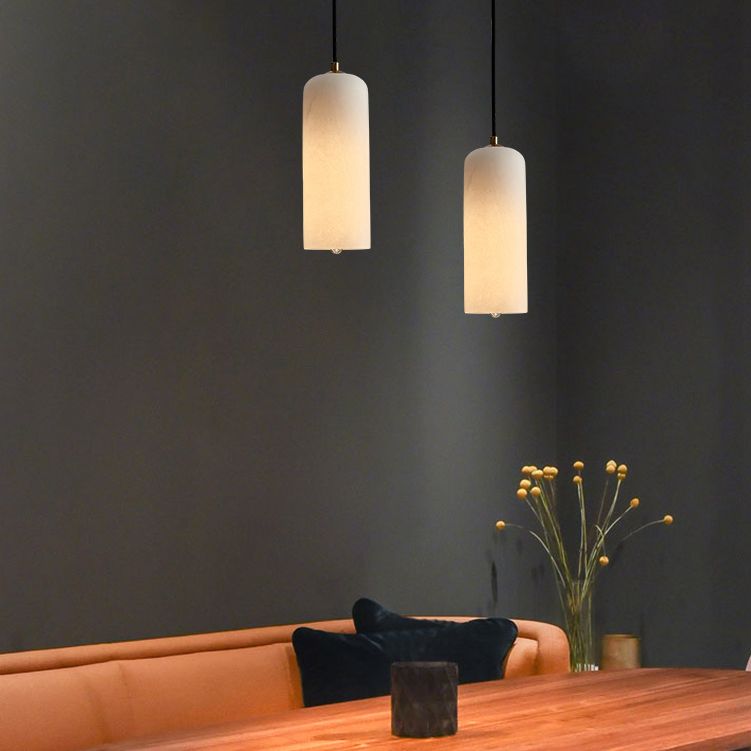 Elongated Dome Marble Hanging Light Fixture Minimalist White Ceiling Pendant for Dining Room