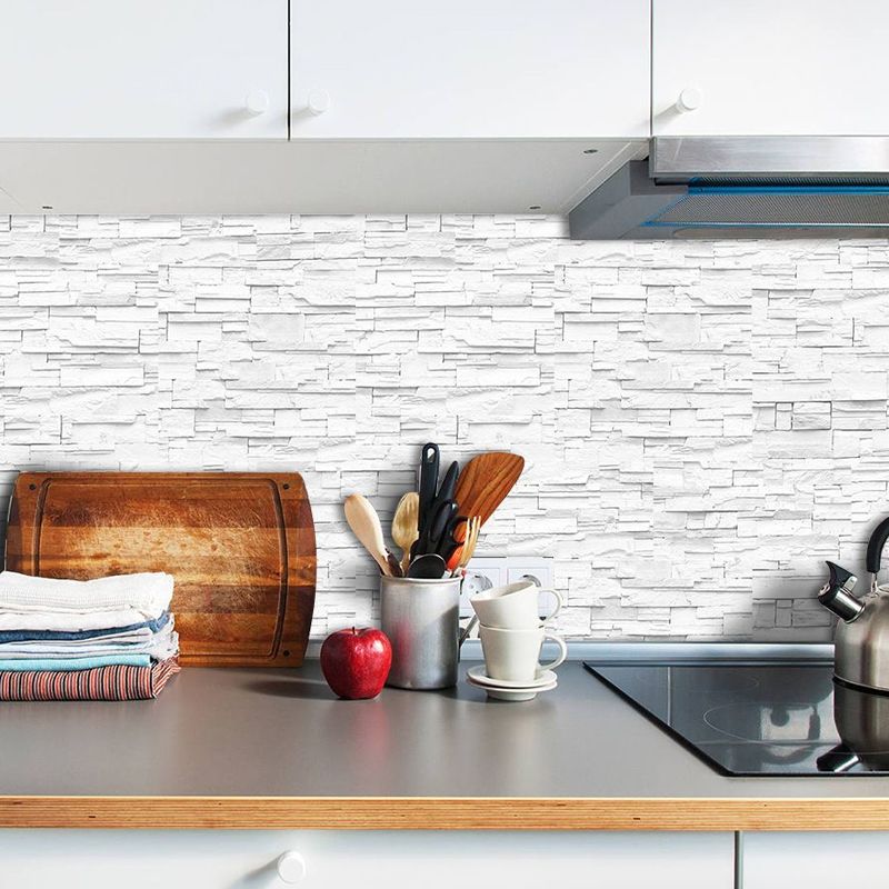 White Brick Wallpaper Panel Set Self-Sticking Simple Style Kitchen Wall Art, 8' L x 4" W