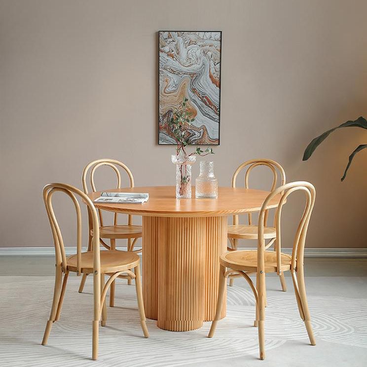 Minimalist Round Dining Table Set 1/2/3/4/5/7 Pieces Pine Dinette Set
