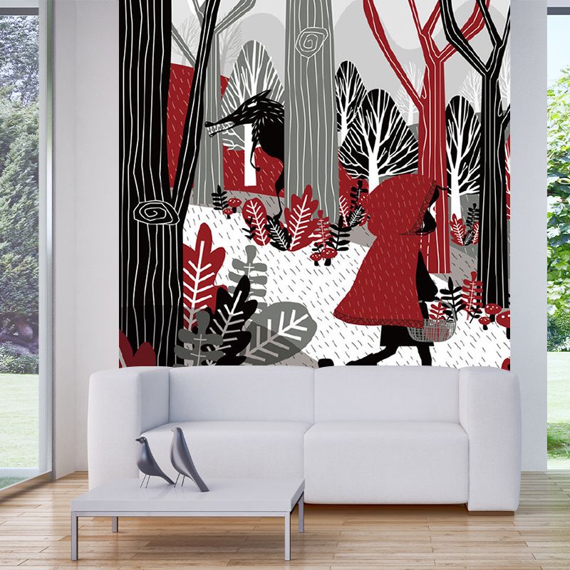 Non-Woven Waterproof Murals Childrens Art Little Red Riding Hood Fable Wall Decor