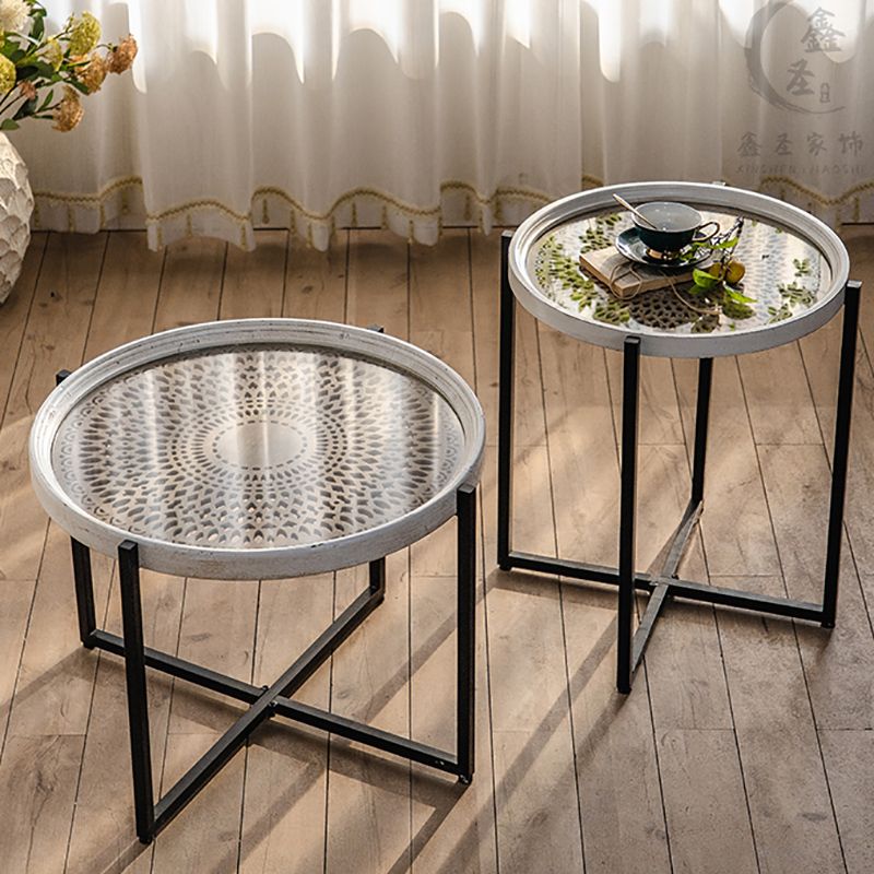French Country Side Table Glass Top Single Accent Side Table