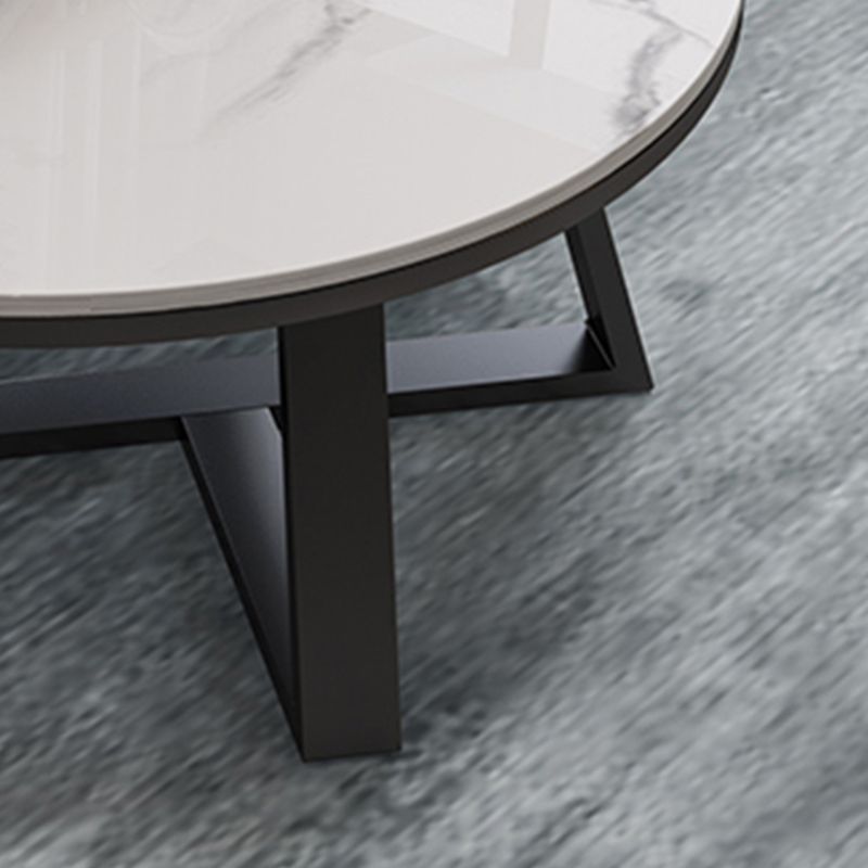 Glam Style Round Coffee Table with Iron Cross Base and White Top