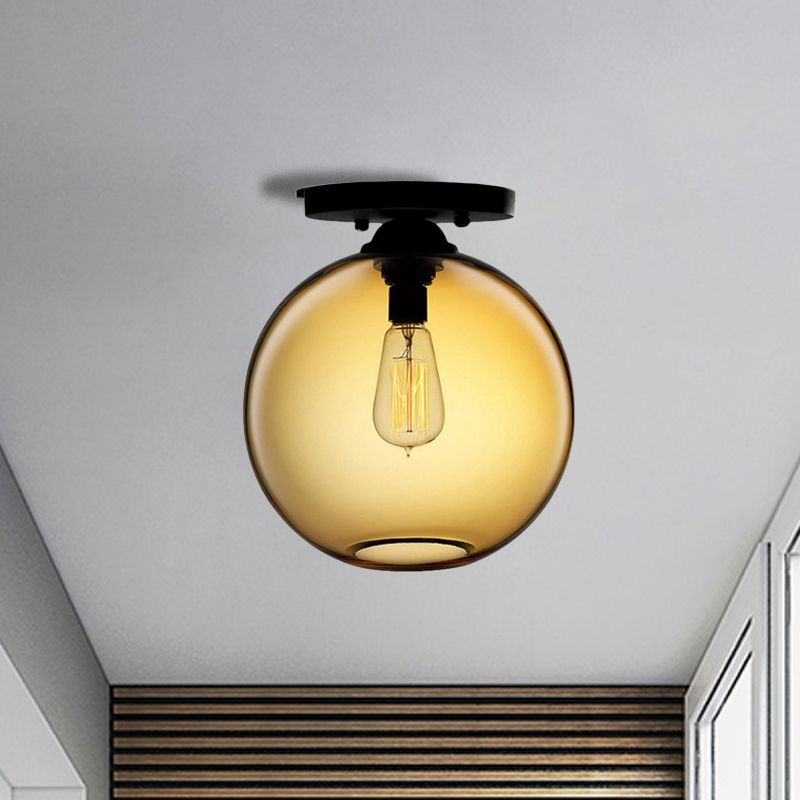 Globe Shade Semi Flush Salle à manger Rouge/Marron/Bleu Verre Style Industriel 1/2 Lumière Plafonnier Noir