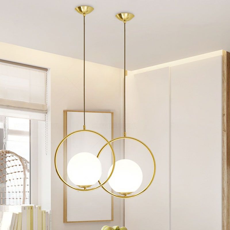 Ball Kitchen Down Lighting Pendant Milky Glass Single-Bulb Modern Hanging Ceiling Light
